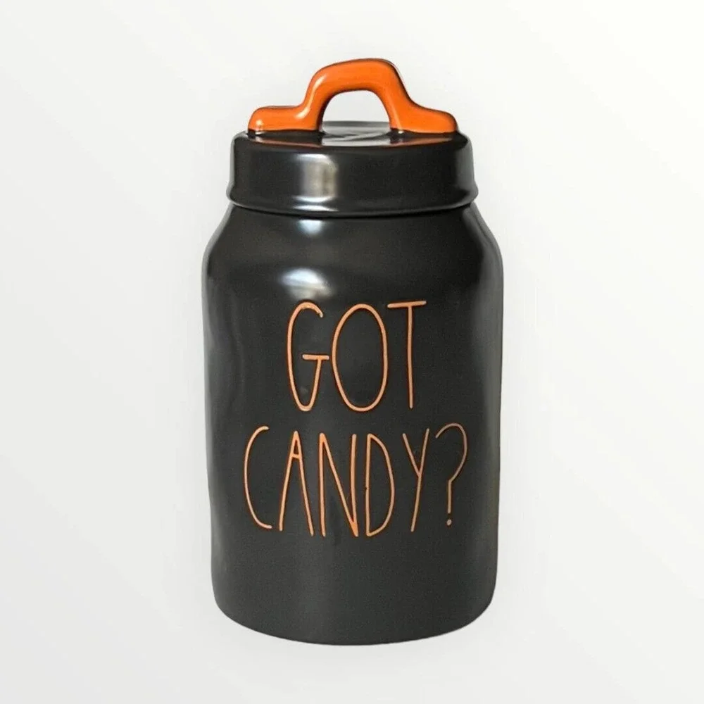 Rae Dunn GOT CANDY? Halloween Black Orange Logo Ceramic Canister With Lid